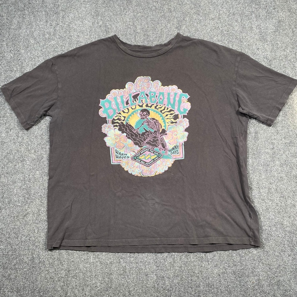 Billabong Mens Graphic T Shirt Skeleton Surfer Print‎ Charcoal Gray Tee